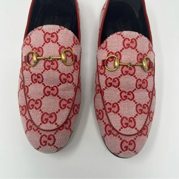 GUCCI JORDAAN CANVAS GG MONOGRAM HORSEBIT LOAFERS IN RED SIZE 37 - Picture 12 of 15